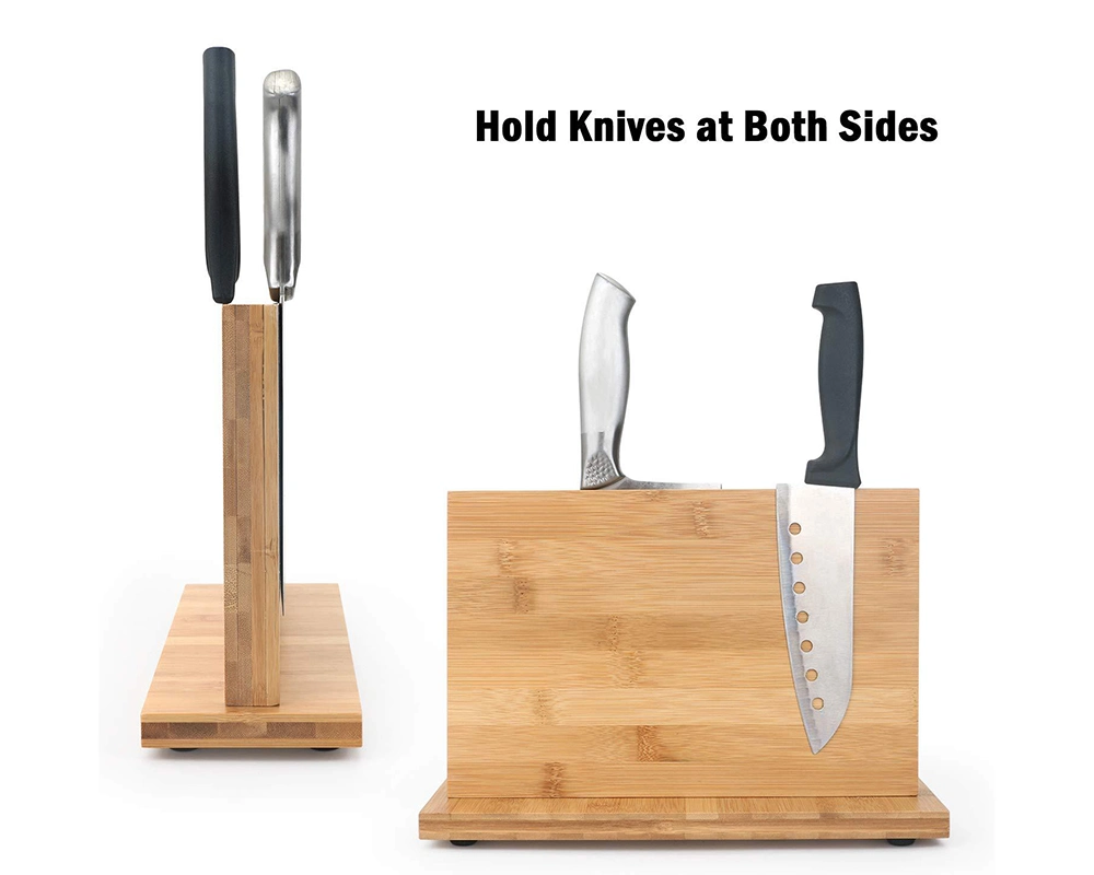 Aveco 12 Inch Double-Sided Vertical Punch-Free Magnetic Bamboo Knife Holder Multi-Purpose with Non Slip Feet