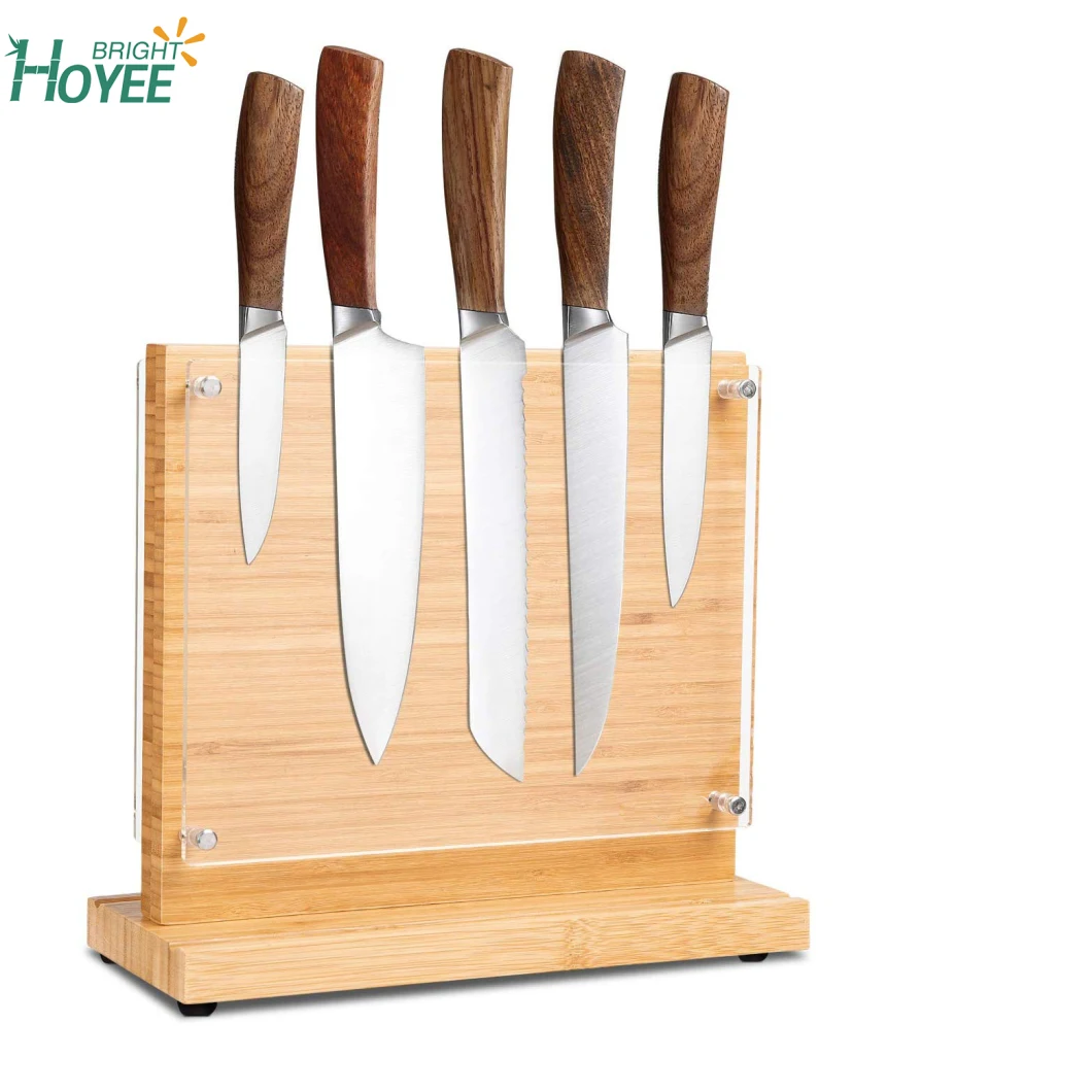Magnetic Knife Block, Double-Sided Knife Holder Magnetic Made of Bamboo Magnetic Strip Knife Knife Holder Perfect for a Bright and Structured Kitchen