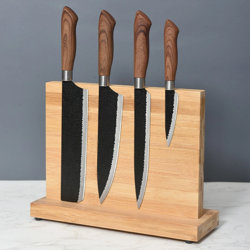 Magnetic Knife Block Natural Bamboo Knife Stand Holder with Strong Magnets