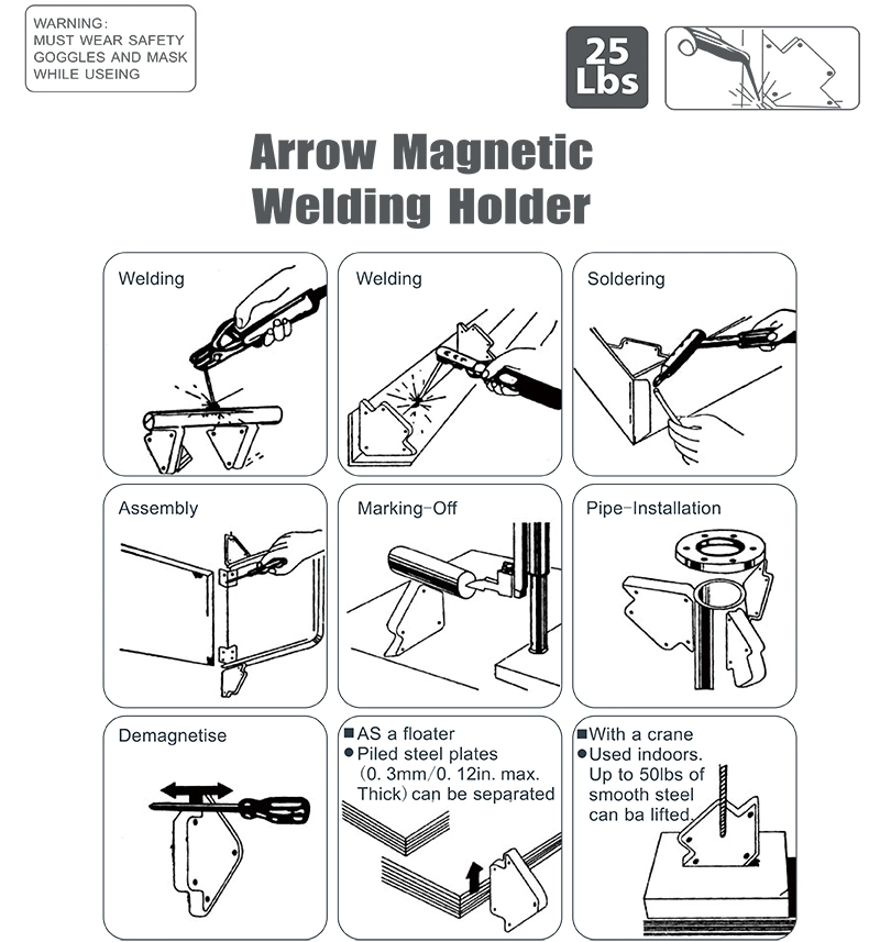 3 Angles Arc Welder Soldering Tools 3&quot; 25lb Magnetic Arrow Welding Holder