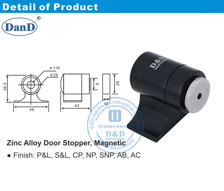 Magnetic Door Holder Zinc Alloy Matt Black Magnetic Door Stop